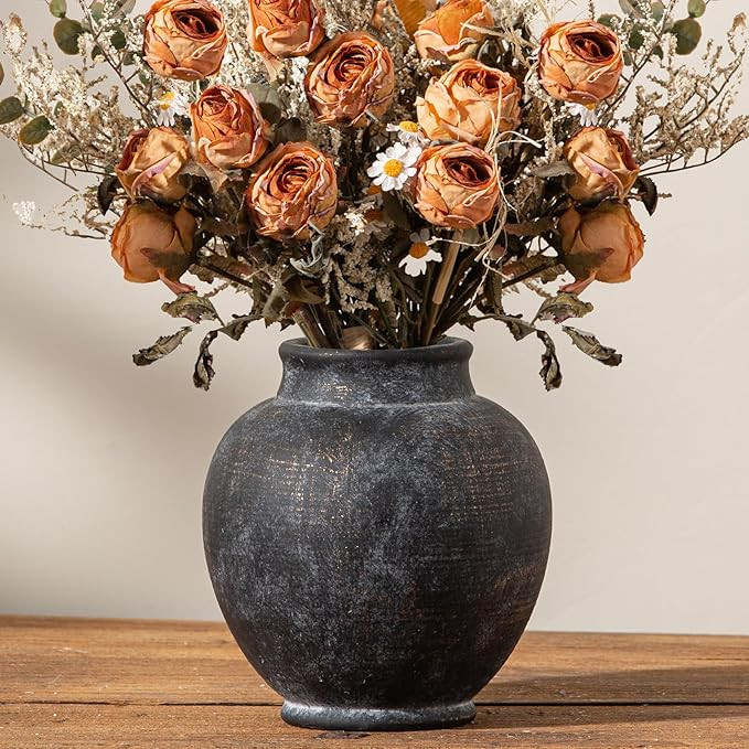 Ceramic Rustic Vase, 6 Inch Small Flower Farmhouse Vase Decorative Vase Short Pottery Vases for H... | Amazon (US)