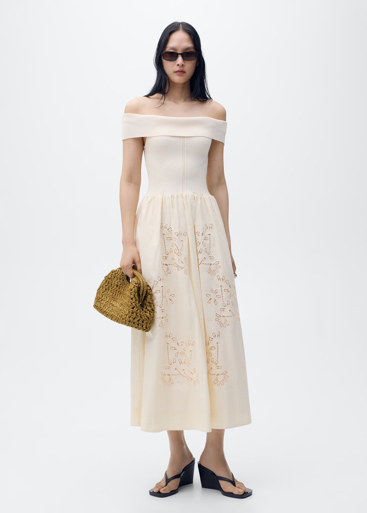 Combined dress with embroidered details - Women | MANGO USA | Mango (US/MX/AU)