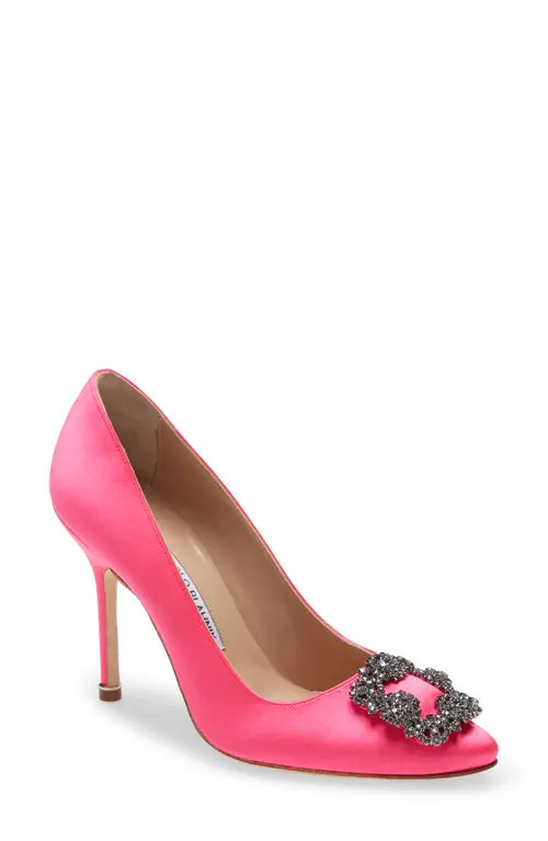 Manolo Blahnik Hangisi Crystal Buckle Pump in Pink at Nordstrom, Size 7.5Us | Nordstrom