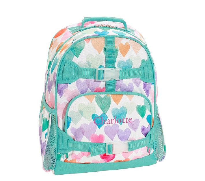 Mackenzie Aqua Rainbow Hearts Backpacks | Pottery Barn Kids