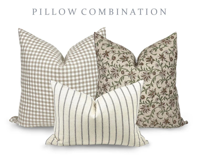 PILLOW COMBO  Spring Neutrals Gingham Pillow Earthy Floral | Etsy | Etsy (US)