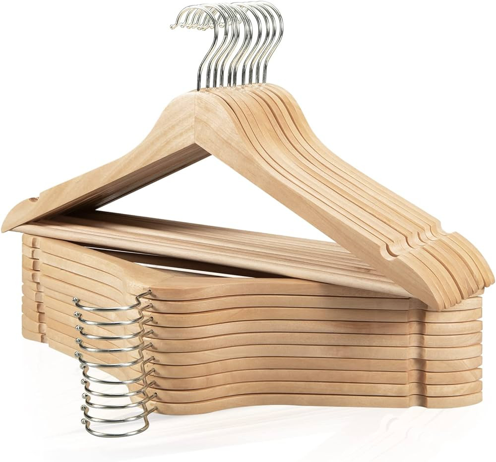 Edergoo Wooden Hangers 20 Pack, Non-Slip Wood Hangers with 360° Swivel Hook & Notches, Slim Coat... | Amazon (US)