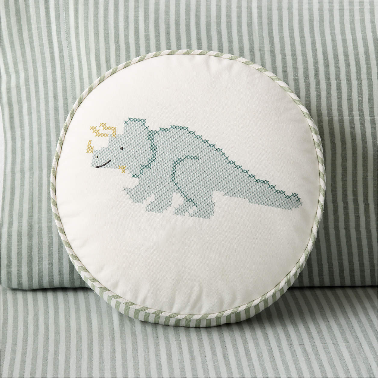 Cross Stitch Embroidered Dinosaur Kids Throw Pillow | Crate & Kids | Crate & Barrel