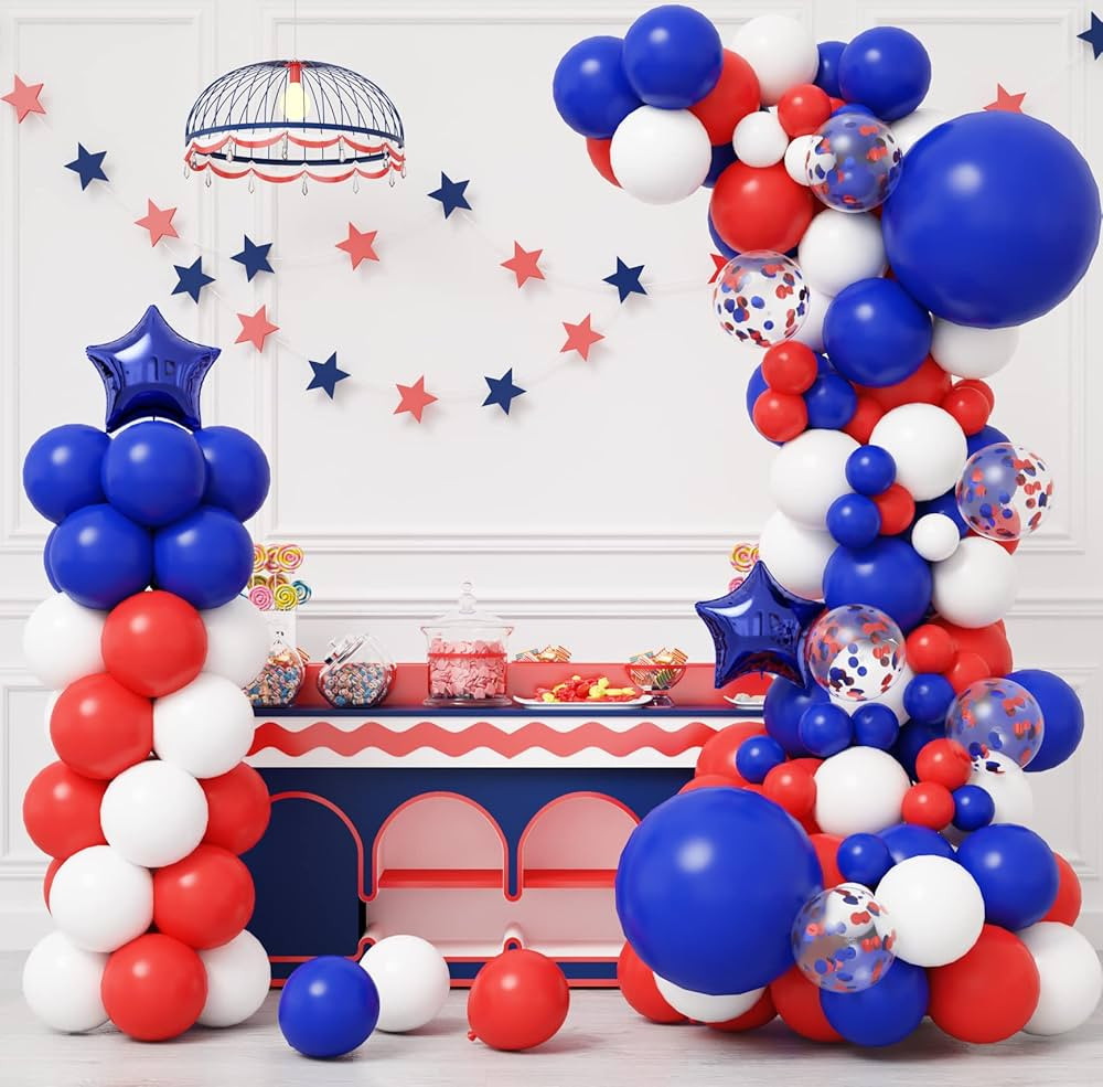 RUBFAC 140pcs Red White and Blue Balloon Garland Kit 4th of July Balloons Graduation Party Suppli... | Amazon (US)