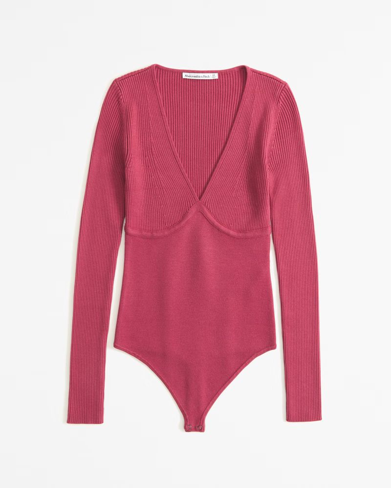 Long-Sleeve V-Neck Sweater Bodysuit | Abercrombie & Fitch (US)