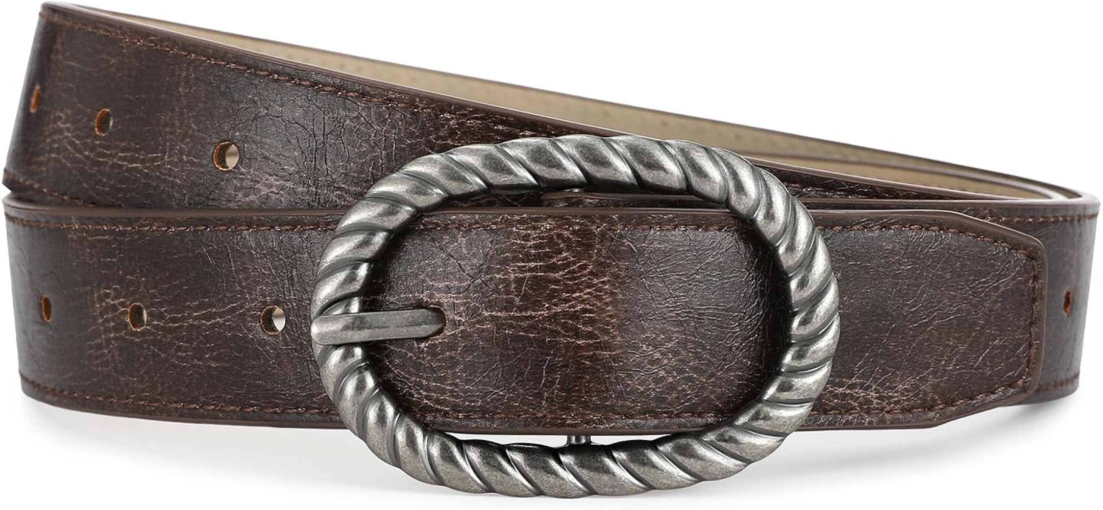 Brown Belt for Women Vintage Silver Buckle Leather Belt Waist Belt for Women Perfect for Jeans Dr... | Amazon (US)