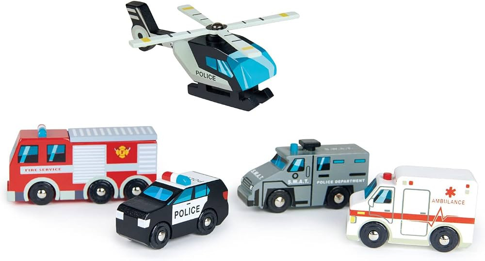 Tender Leaf Toys - Emergency Vehicles - 5 Wooden Rescue Vehicles with Moving Parts for Toddler Bo... | Amazon (US)