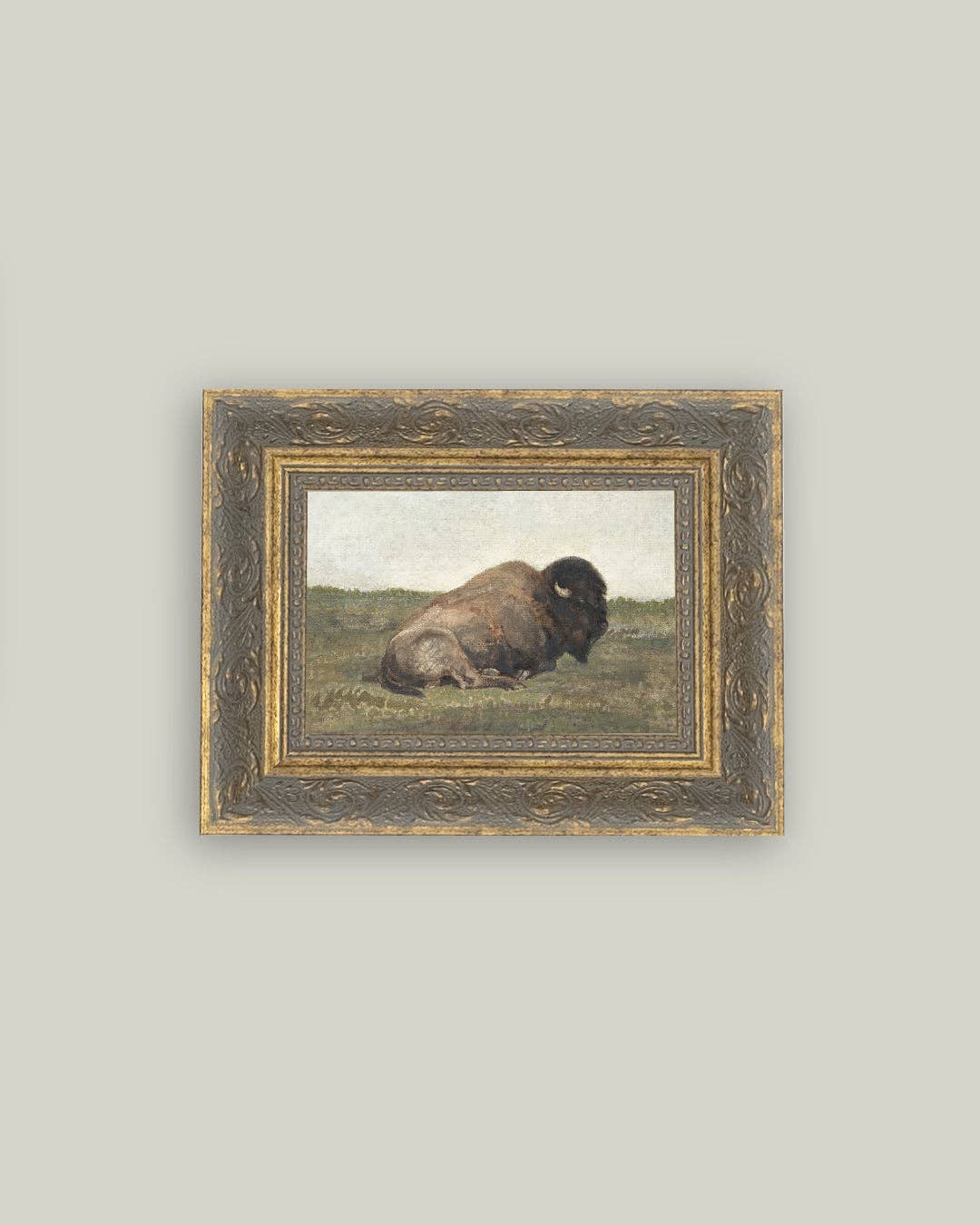 RESTING BISON FRAMED ANTIQUE ART: 12X16 | The Crowded Table Co. 