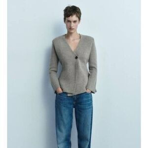 Zara Womens Sweater Blazer Peplum Size S Gray Knit Wool Blend Vneck 5755/113 NWT | Poshmark