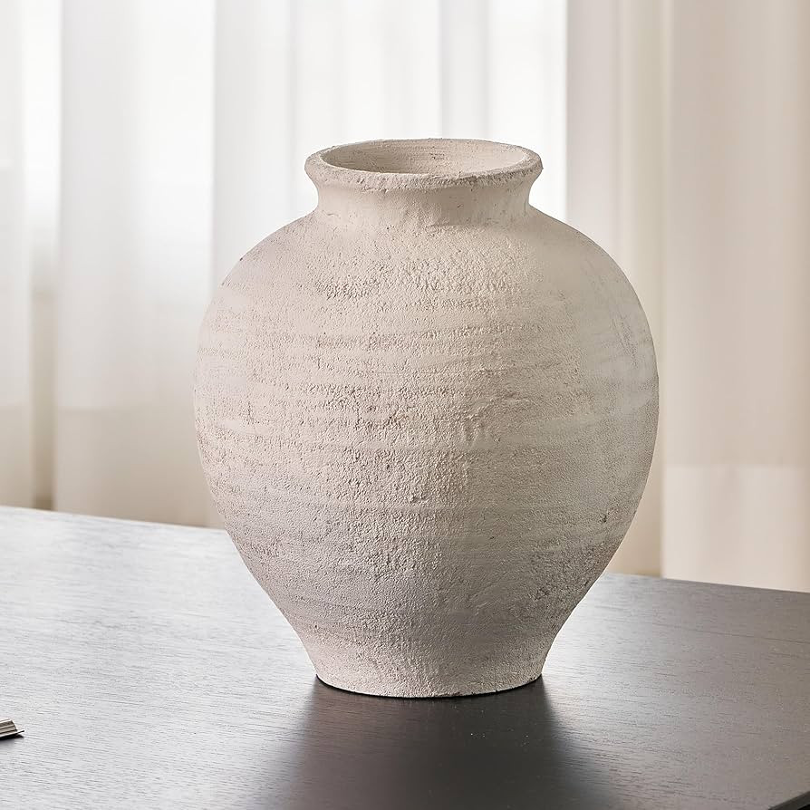 LB2 White Ceramic Large Vase, 11.8" Tall Zen Style vase, Terra Cotta Pitcher Vase, Distressed Far... | Amazon (US)