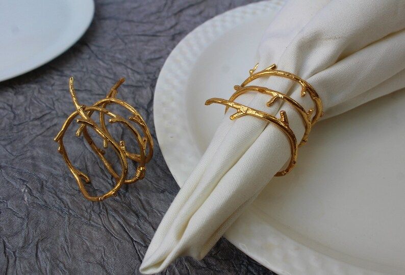 Tree Bark Textured Brass Napkin Holder Ring gold Plated  - Etsy | Etsy (US)