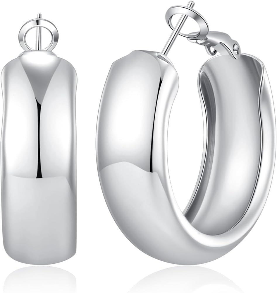 RANKEEF 11mm Thick Chunky Gold Hoop Earrings 14K Plated Hypoallergenic 925 Sterling Silver Hoops ... | Amazon (CA)