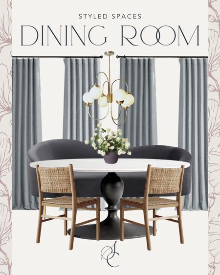 Dining Room or Breakfast Nook | marble bistro dining table, Amazon curtains, rattan dining chairs, gold mid century chandelier, velvet settee loveseat 

#LTKhome #LTKsalealert #LTKstyletip