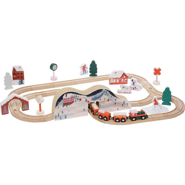 Manhattan Toy Alpine Express 49-Piece Wooden Toy Train Set with Scenic Accessories for Toddlers 3... | Maisonette