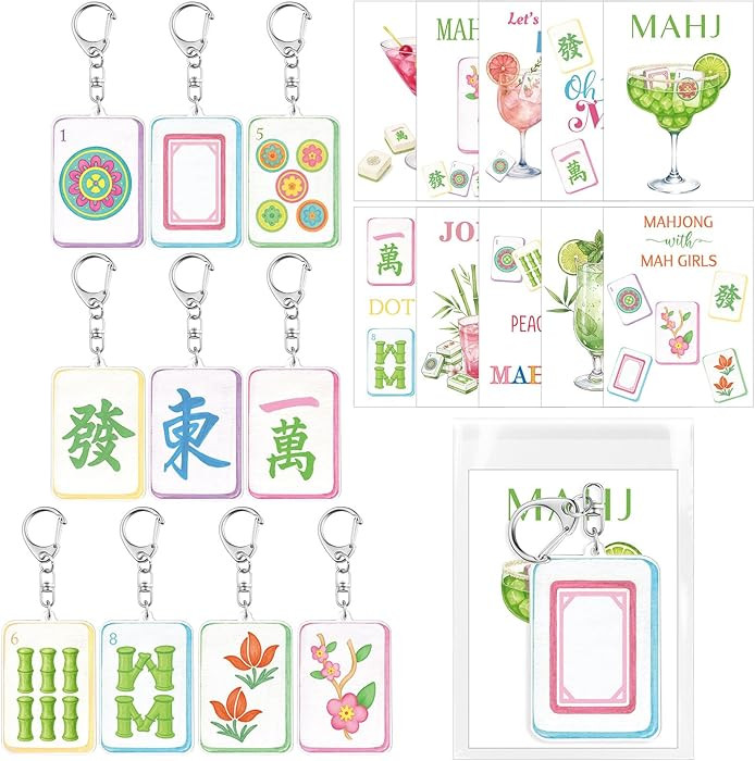 Kigeli 20 Sets Acrylic Mahjong Tile Keychains with Cocktail Card and Cellophane Bags Funny Mahjon... | Amazon (US)