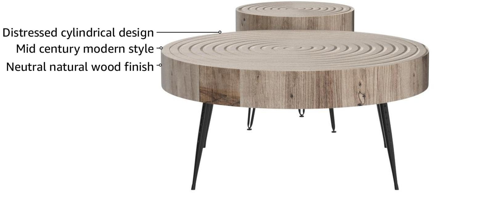 2-Piece Modern Farmhouse Living Room Coffee Table Set, Nesting Table Round Natural Finish with Ha... | Amazon (US)