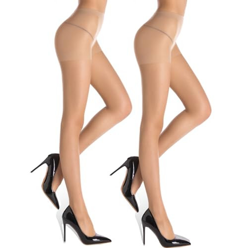 ZIHUA 2 Pairs Sheer Nude Tights for Women, 20 Denier Control Shaping Nylon Ladies Clear Pantyhose (Nude,L) | Amazon (US)