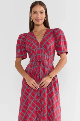 Red Printed Drop Waist Midi Dress | Avara