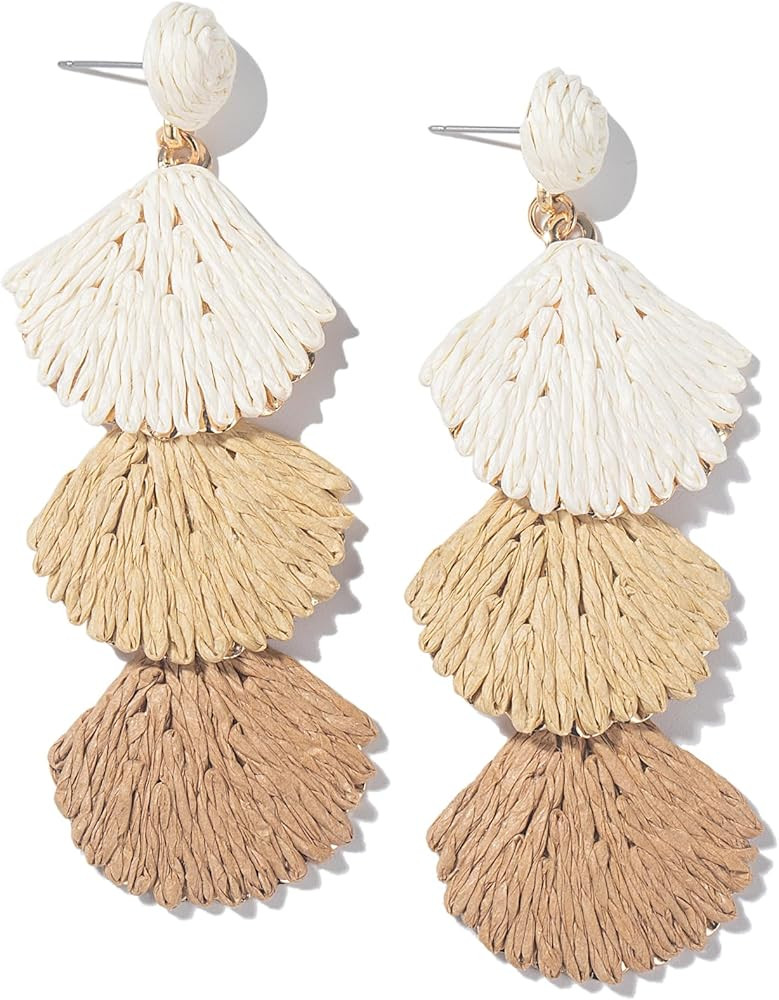 Boho Raffia Earrings Starfish Shell Seashell Dangle Drop Earrings Cute Statemnet Trendy Jewelry S... | Amazon (US)
