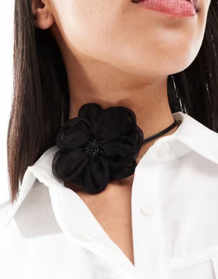 ASOS DESIGN choker necklace with embellished corsage detail in black | ASOS (Global)