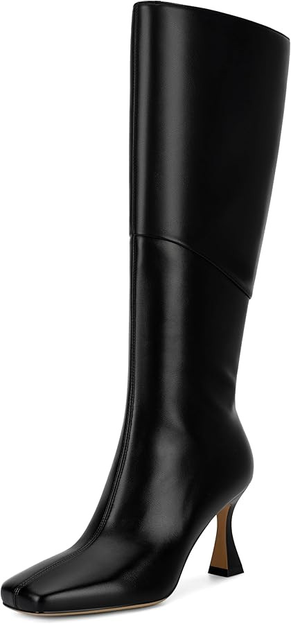 DOEYG Black Leather Knee High Boots for Women Kitten Heel Tall Boots Square Toe Stiletto Heels He... | Amazon (US)