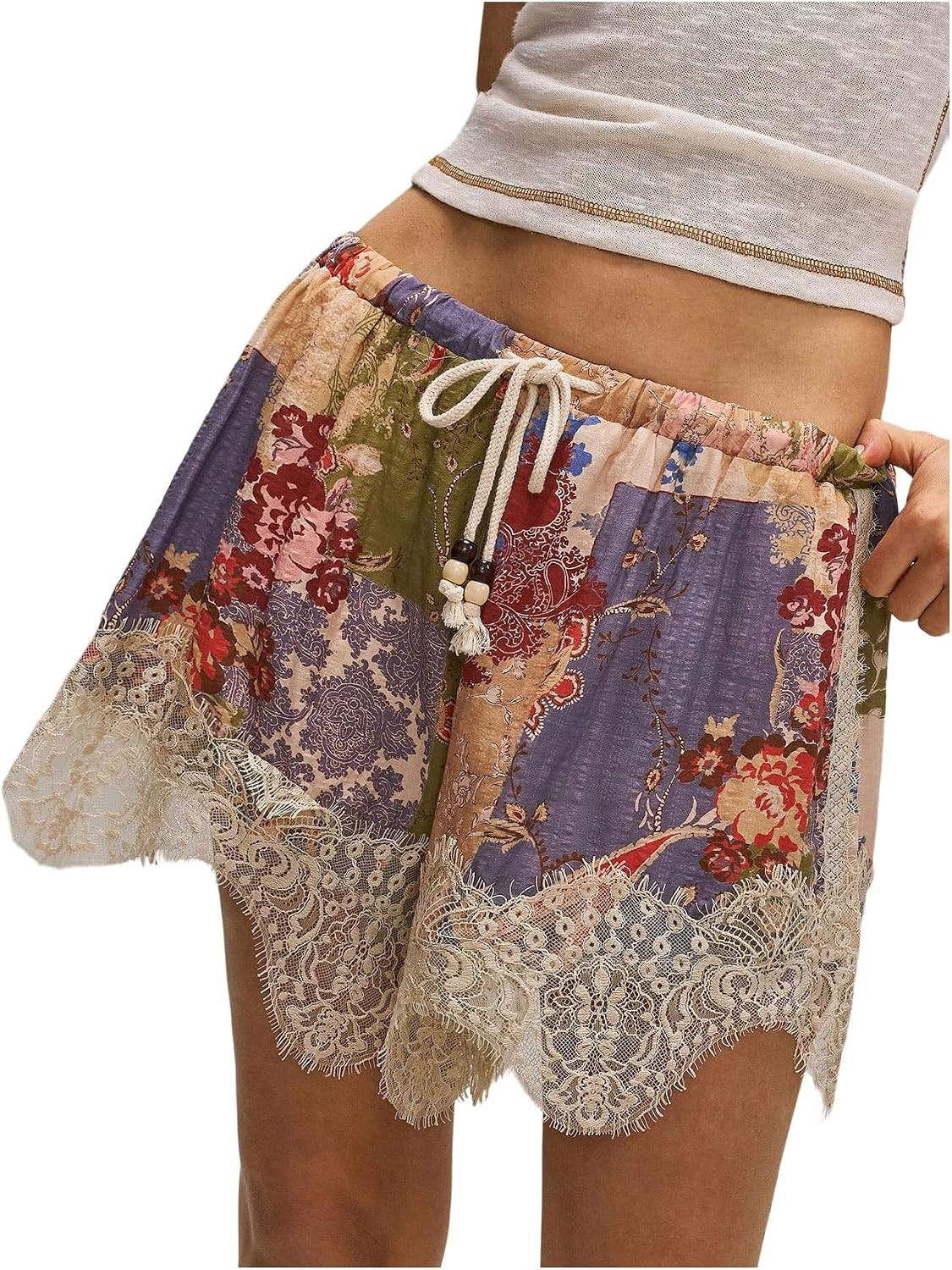 Verdusa Women's Floral Lace Shorts Boho Mini Short Resort Vacation Outfits | Amazon (US)