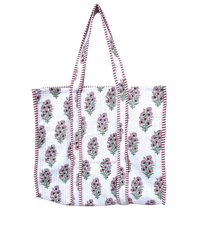 Quilted Cotton Handprinted Reversible Large multicolor Floral Tote Bag,Hand Block Print Shopping ... | Amazon (US)