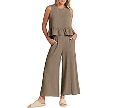 ANRABESS Women Summer 2 Piece Outfits Sleeveless Tank Crop Top Wide Leg Pants Linen Jumpsuits Lou... | Amazon (US)