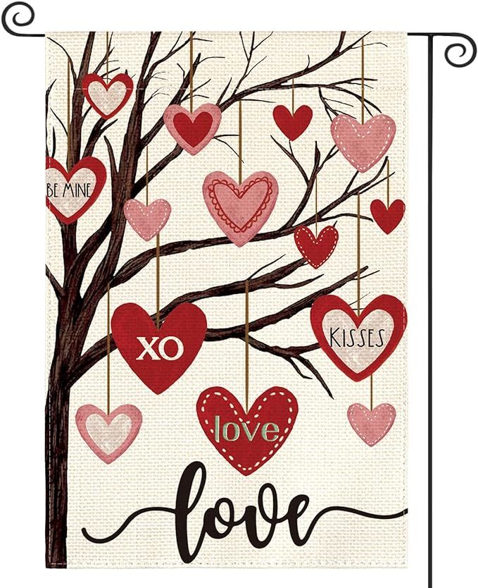 AVOIN colorlife Valentines Day Garden Flag 12x18 Inch Double Sided Outside, Love Heart Tree Rusti... | Amazon (US)