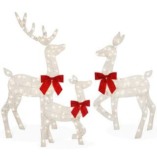 48 in. White LED Metal Deer Family Christmas Yard Decor | The Home Depot