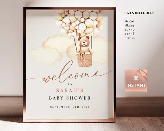 Bear Balloon Welcome Sign Gender Neutral Hot-air Balloon Baby | Etsy | Etsy (US)