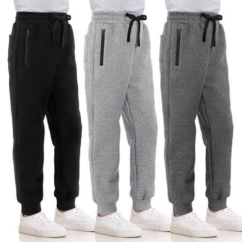 3 Pack Boys Sweatpants Fleece Cotton Athletic Pants Boys Joggers with Zipper Pockets Kids Youth Workout Sweat Pants Size 5-16 | Amazon (US)