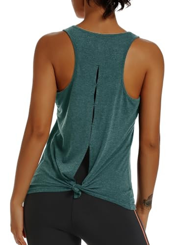 Muzniuer Open Back Workout Top Shirts - Yoga t-Shirts Activewear Exercise Tops for Women Gym Athletic Clothes Green-1 XL | Amazon (US)