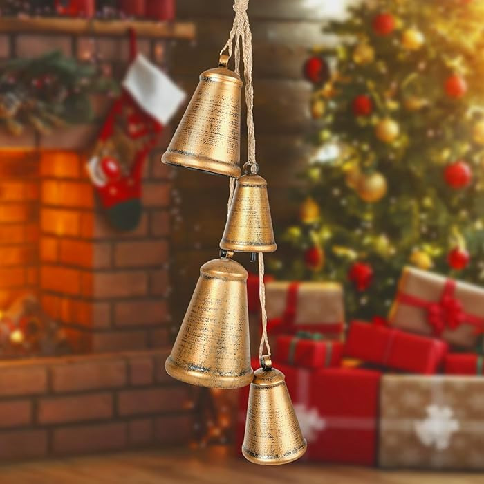 Christmas Cow Bells, Set of 4 Rust Gold Cow Bells Rustic Large Christmas Cowbells Decor for Home ... | Amazon (US)