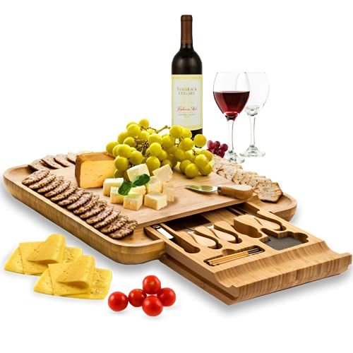 Premium Cheese Board and Knife Set - Bamboo Wood Charcuterie Board Set & Cheese Board Accessories... | Amazon (US)