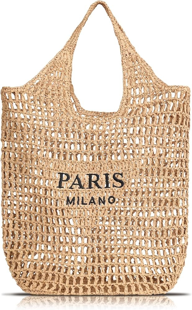 Pleneal Straw Beach Bags for Women - Women Beach Handmade Woven Tote Bag, Summer Mesh Hollow Shou... | Amazon (US)