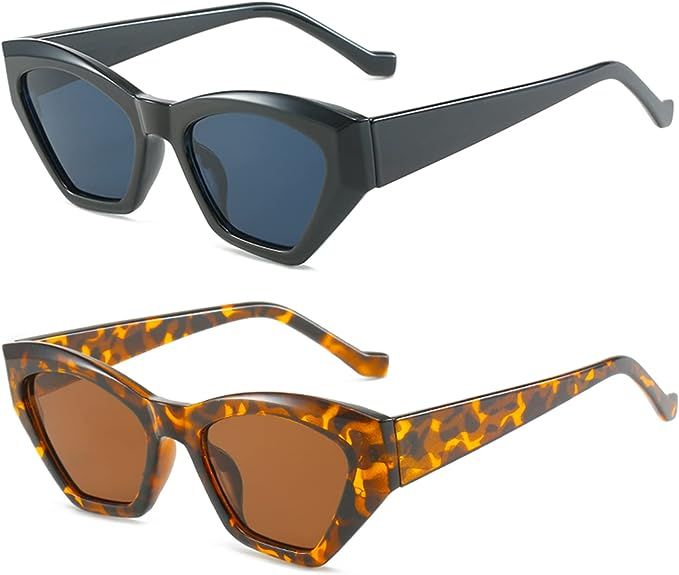 Kelens 2 Pack Retro Cat Eye Sunglasses Women Men Vintage Square Tortoise Shell Fashion Cateye Sun... | Amazon (US)