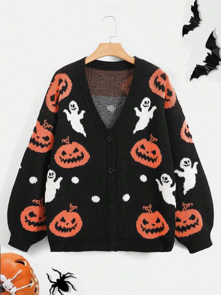 PUNK Plus Halloween Pattern Drop Shoulder Cardigan | SHEIN