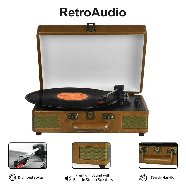 RetroAudio Record Player 3-Speed Bluetooth Portable Suitcase Record Player with Built-in Speakers... | Walmart (US)