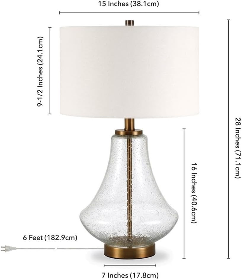 Lagos 23" Tall Table Lamp with Fabric Shade in Seeded Glass/Brushed Brass/White | Amazon (US)