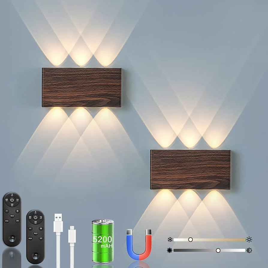 Shelprojsu LED Cordless Wall Sconce, 5200mAh Rechargeable Battery Operated Wall Lamp with Remote ... | Amazon (US)