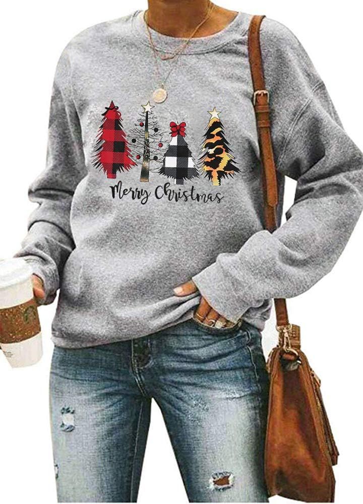 ASTANFY Merry Christmas Sweatshirt for Women Drop Shoulder Long Sleeve Christmas Tree Pullover Li... | Amazon (US)