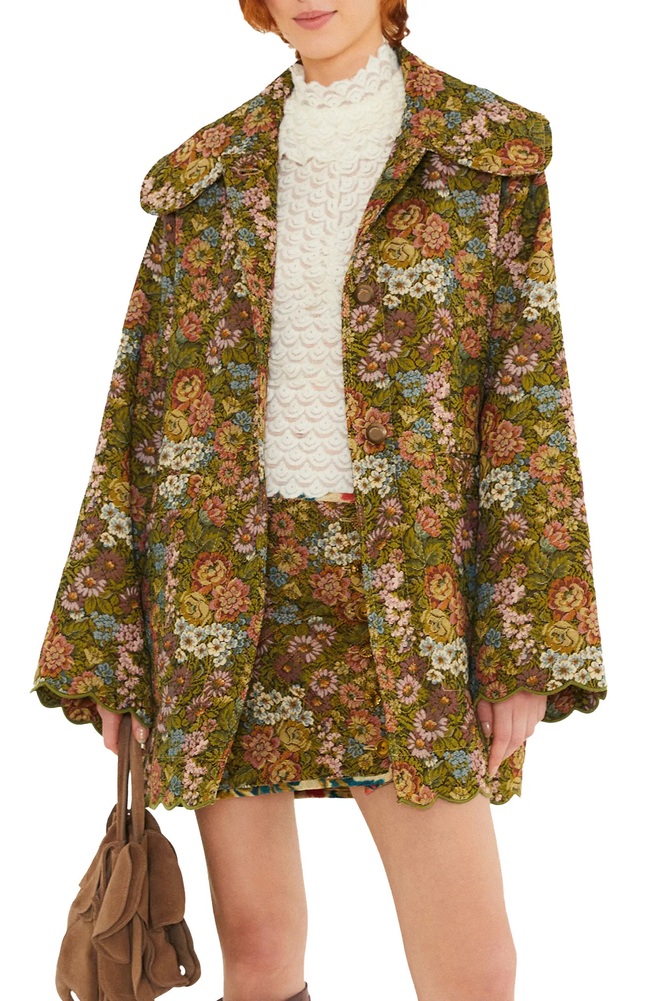 FARM Rio Floral Jacquard Miniskirt in Light Beige at Nordstrom, Size Medium | Nordstrom