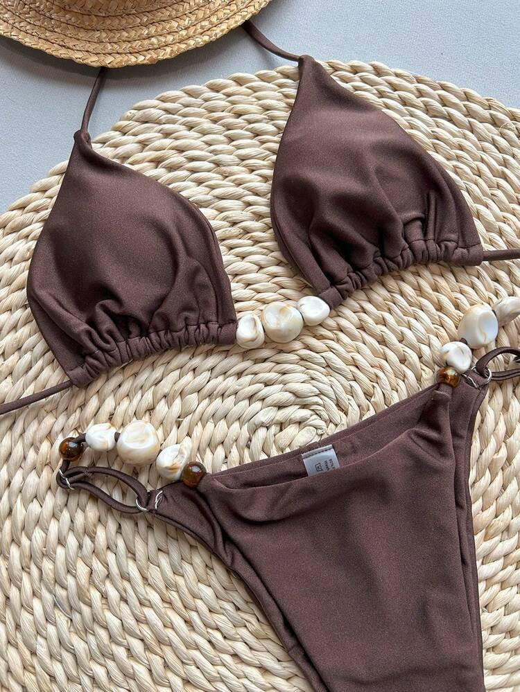 Brown Beaded Bikini | SHEIN