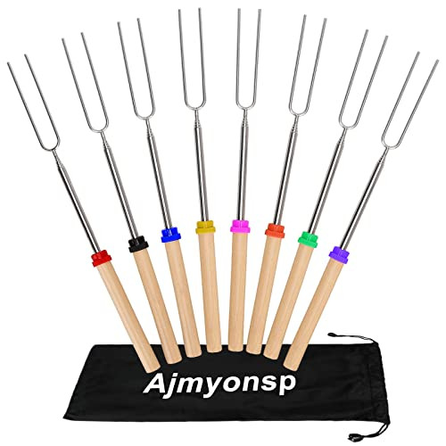 Ajmyonsp Marshmallows Roasting Sticks - Smores Sticks for Fire Pit Extras Long Extendable Smore Skewers Hot Dog Sticks for Campfires, 32 Inch Telescoping Forks Set of 8Pcs | Amazon (US)