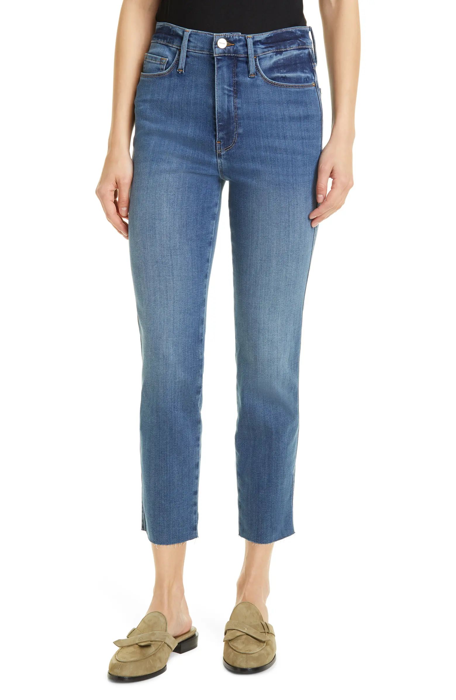 FRAME Le Sylvie Crop Straight Raw Edge Jeans | Nordstrom | Nordstrom