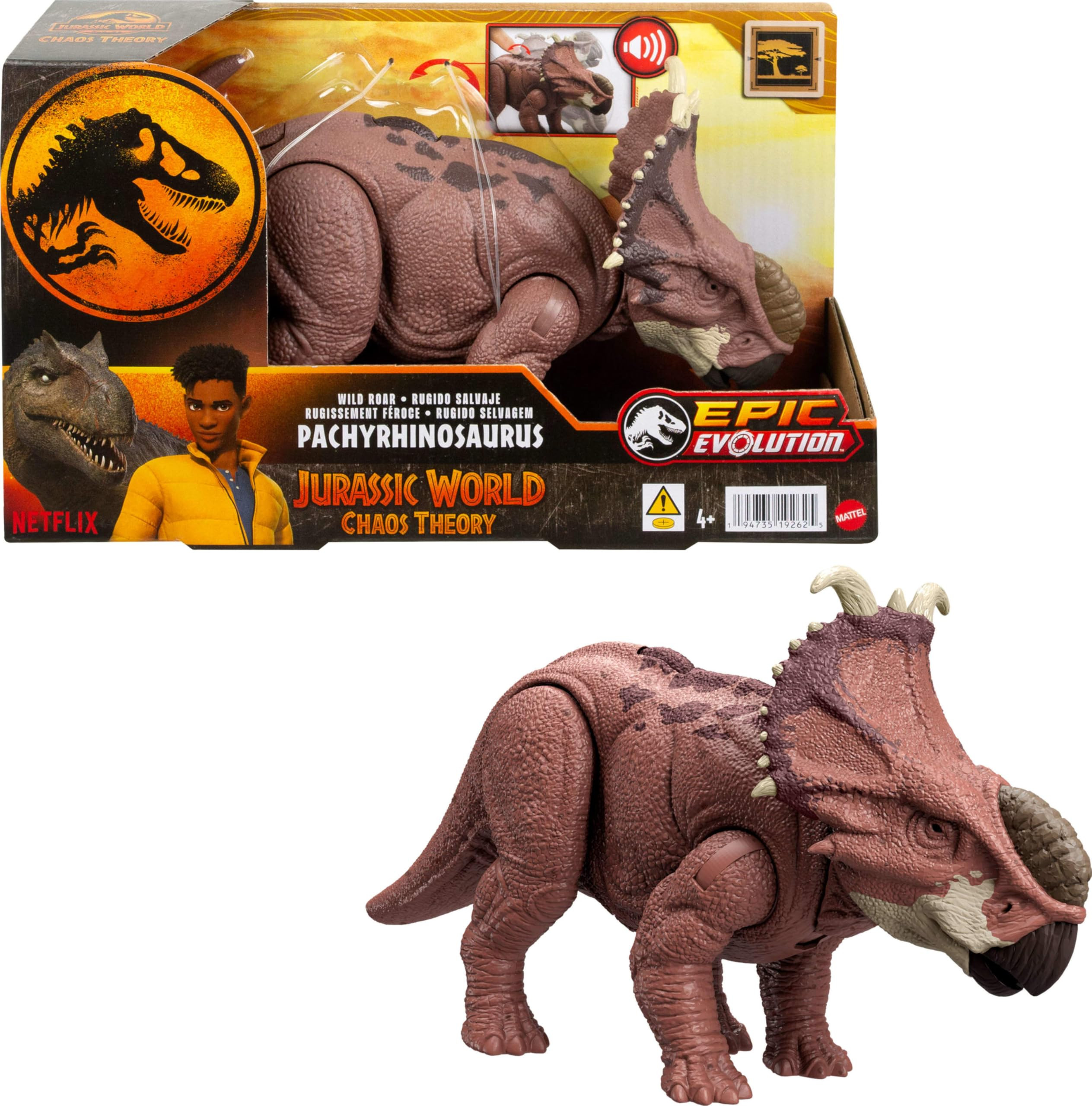 Mattel Jurassic World Wild Roar Dinosaur Action Figure, Pachyrhinosaurus with Continuing Head Strike & Sound, Posable Toy with Digital Play | Amazon (US)