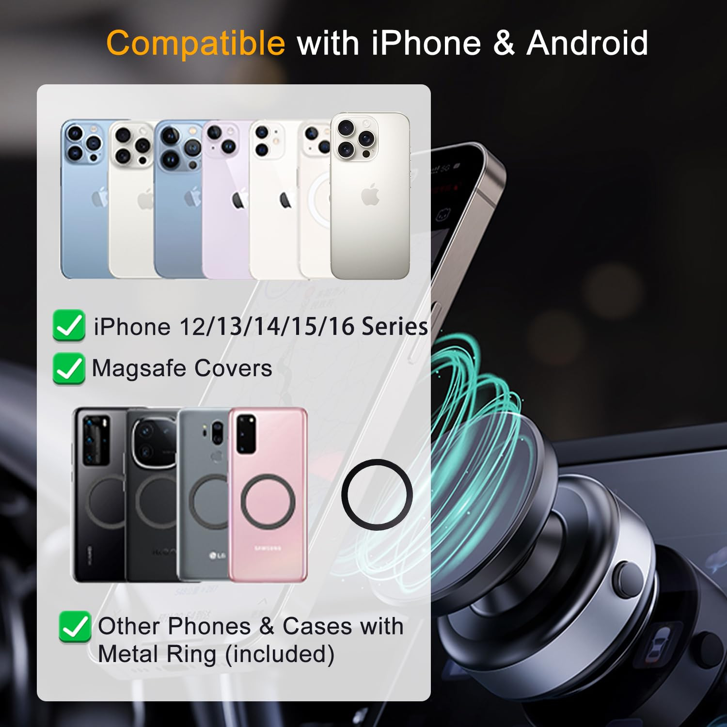 Upgraded 360° Adjustable Electric Vacuum Magnetic Suction Cup Phone Mount, Hands-Free Magnetic C... | Amazon (US)