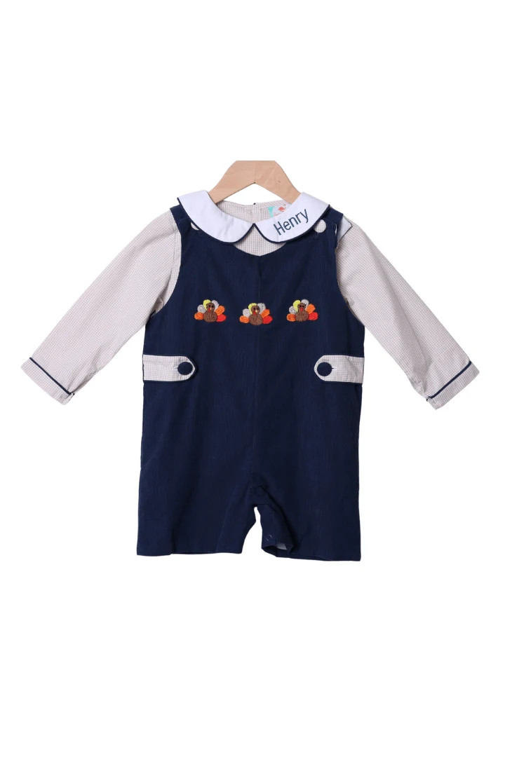 Navy Corduroy Turkey JonJon Set | The Smocked Flamingo