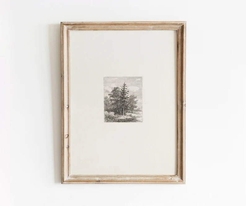 Tree Etching  Vintage Landscape Sketch  Black and White Art | Etsy | Etsy (US)